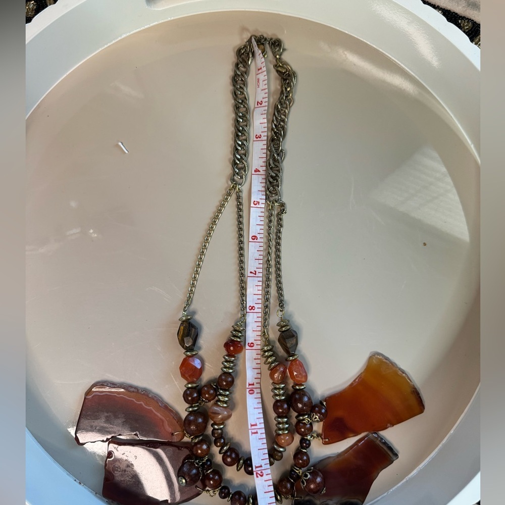 Carnelian Agate Brown and Gold Chunky Chico’s Natural Stone Necklace - Picture 5 of 12